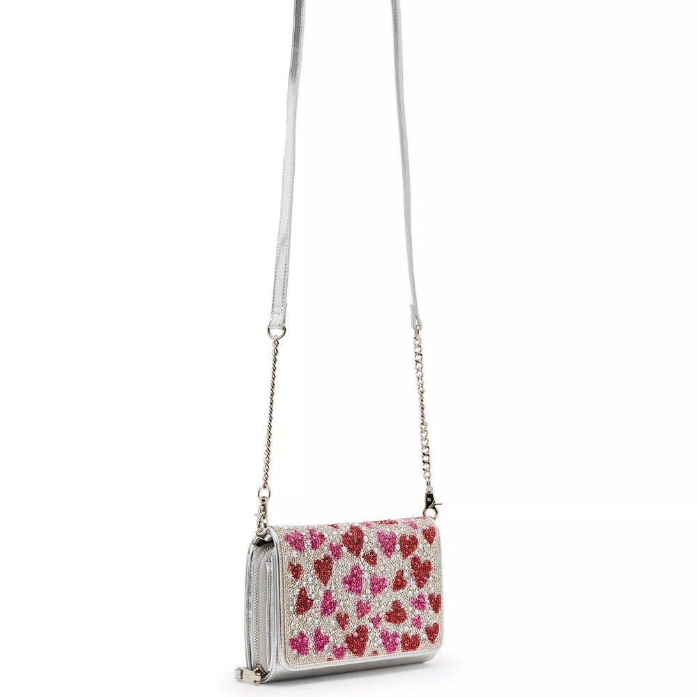 Betsey Johnson Kitsch Heart Rhinestone Novelty Clutch Bag Crossbody WOC NWT - Picture 6 of 8